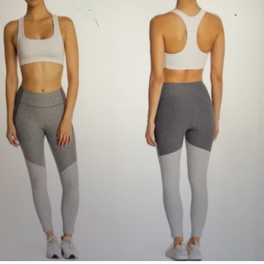 Outdoor Voices gray white colorblock leggings Sz M NWOT